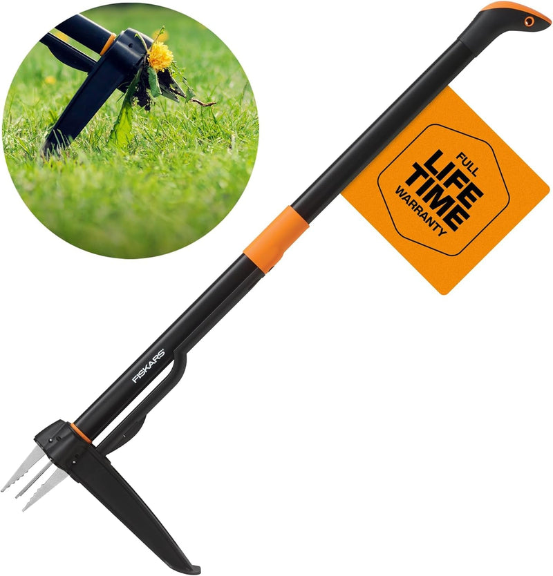 Fiskars 4-Claw Stand up Weed Puller Tool, Gardening Hand Weeding Tool with 39" Long Ergonomic Handle with Easy-Eject Mechanism