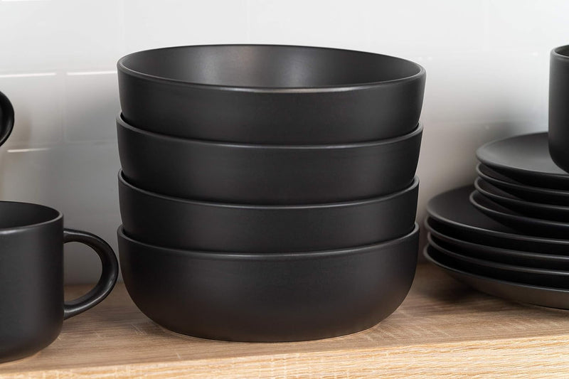 10 Strawberry Street Wazee Matte Coupe Dinnerware Set, 16 Pc, Black