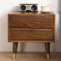 Bedside Table Nightstands Solid Wood with Copper Decoration, Mid Century Modern Nightstand for Bedroom, Natural Color