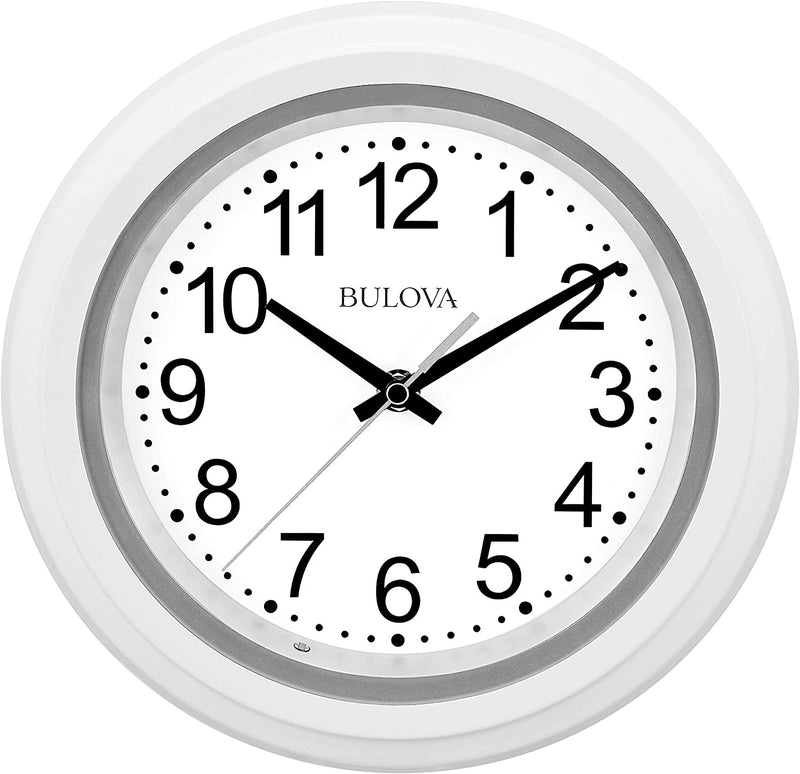 Bulova C4865 Night Vision Lighted Dial Wall Clock, 10", White