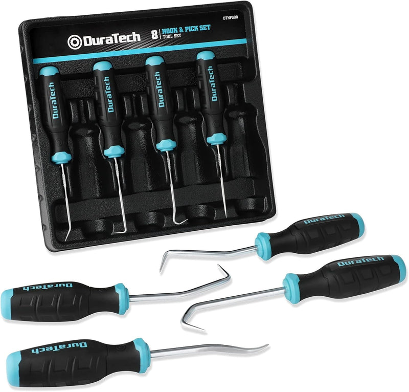 DURATECH 4 Piece Hook and Pick Set, Offset, Straight, 90°Pick and Hook, Used for Auto and Electronics Maintenance Tools, with Storage Tray