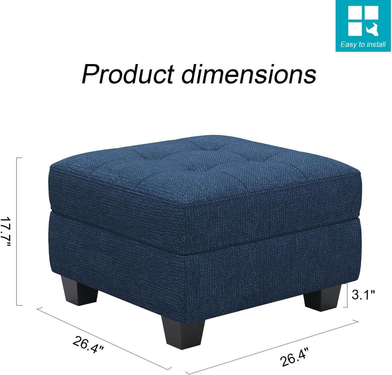 Belffin Ottoman Module with Storage for Modular Sofa Sectional Couch Cube Seat Square Storage Ottoman Footrest Modern Fabric Blue