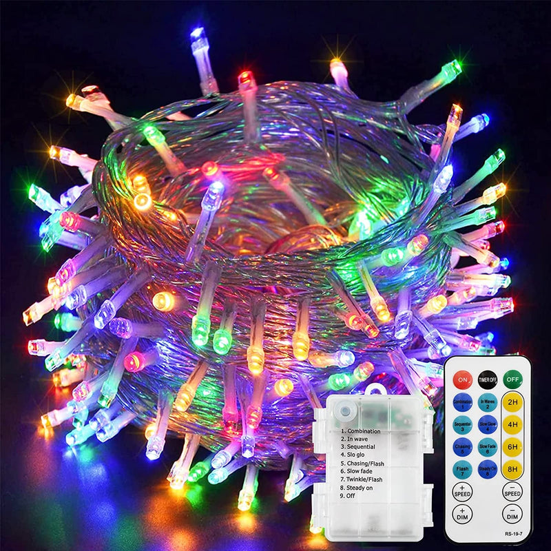 Echosari String Lights Battery Powered, 33Ft 100 LED Warm White Outdoor Fairy String Lights with Remote Dimmable Timer 8 Modes for Wedding Party Garden Decoration