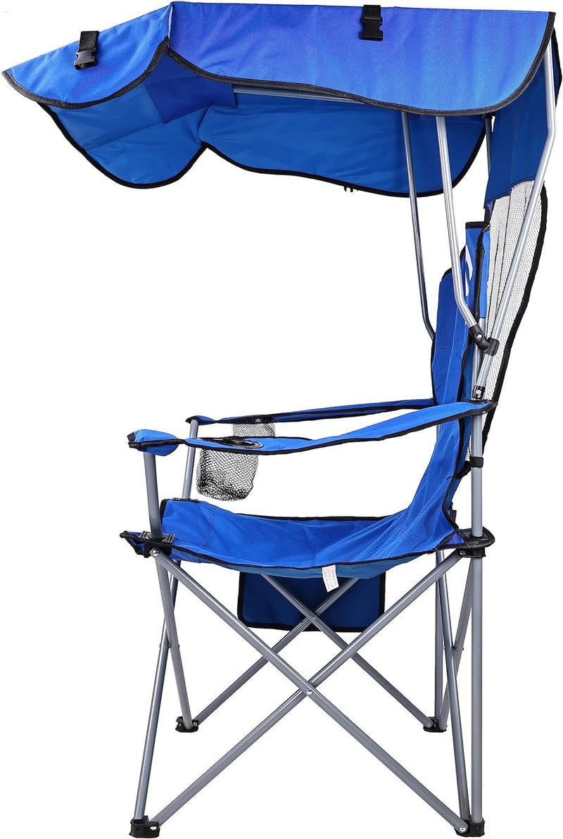 Canopy Chair Folding Camping Recliner Support with Carrying Bag, Blue