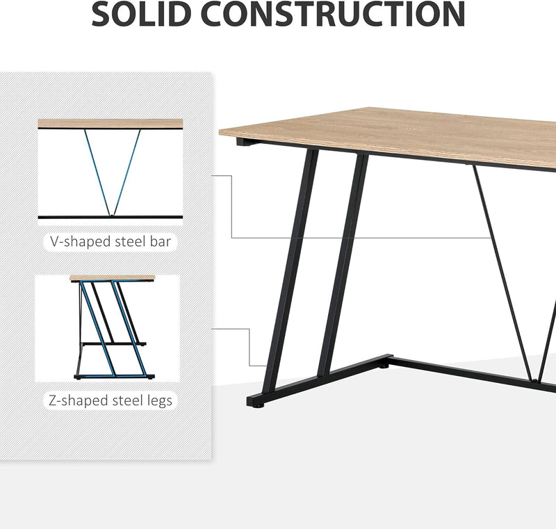 HOMCOM Home Office Computer Desk, Writing Desk, Laptop Table with Z-Shaped Metal Frame, V-Shaped Support Bar, and MDF Tabletop, Black