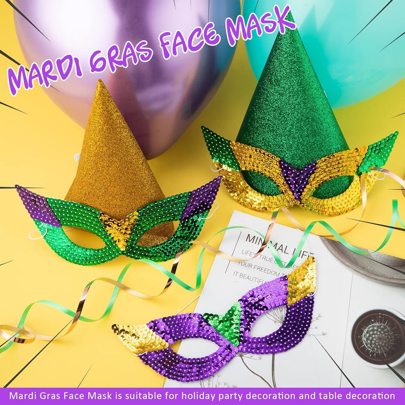 12 Pieces Mardi Gras Face Mask Large Mardi Gras Mask Prop Mardi Gras Shining Mask Masquerade Photo Props Mardi Gras Decorations for Party