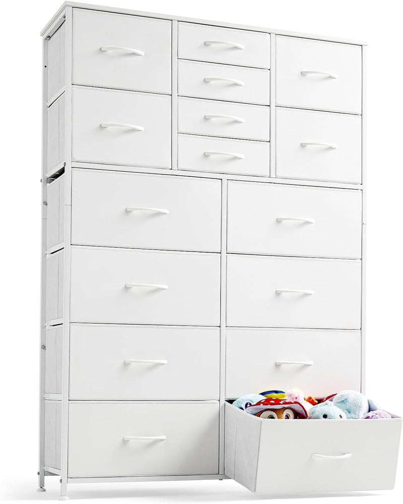 Enhomee 16 Drawers Dresser for Bedroom, Tall Dresser for Bedroom, Bedroom Dressers & Chests of Drawers with Wood Top and Metal Frame, Dresser for Bedroom, Closets, Living Room, Black Wood Grain