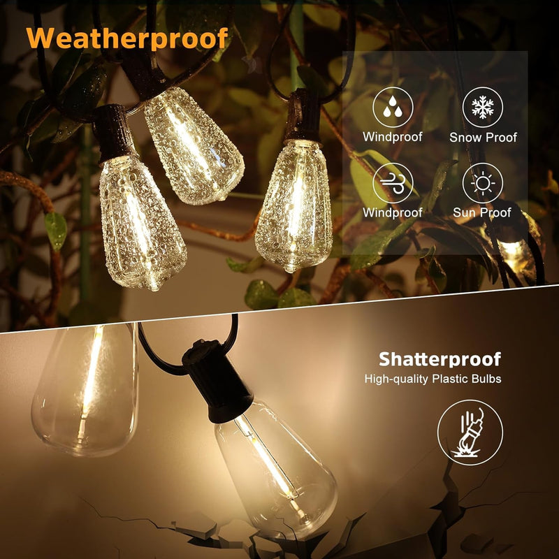 150FT Solar Outdoor String Lights Waterproof, Solar Powered Patio Lights with 52 Shatterproof ST38 Edison Bulbs & Remote Control,Dimmable LED Solar String Lights for Outside