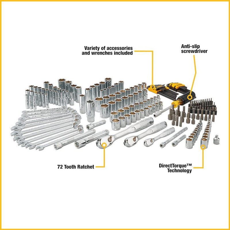 DEWALT Mechanics Tool Set, 1/4" & 3/8" & 1/2" Drive, Sae/Metric, 205-Piece (DWMT81534)