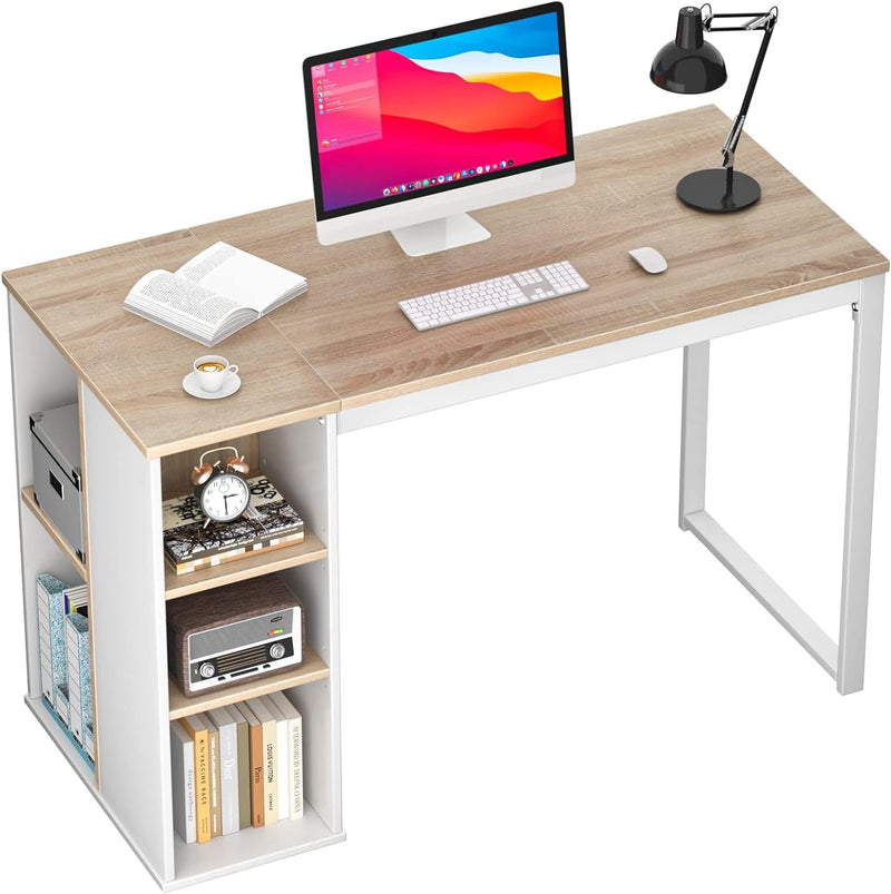 Coavas Computer Desk with Storage, Home Office Desk with Adjustable Shelves, Simple Style Writing Study Desk with Metal Frame, Modern Design PC Laptop Desk, 47 Inch, Oak