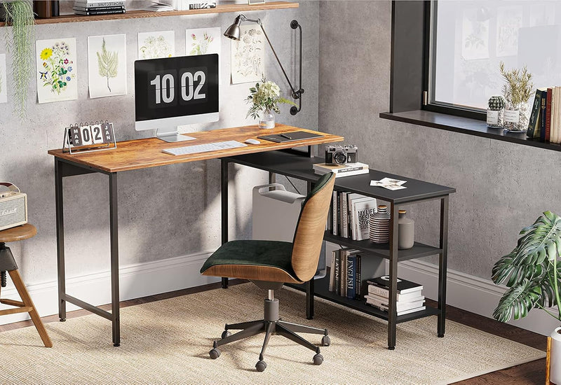 Cubicubi L Shaped Desk, Computer Coner Desk, Home Office Writing Desk, Side Removable with Storage Shelves, Gray