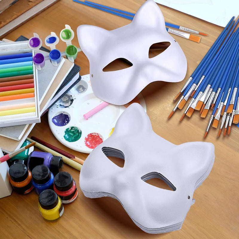 Cat Mask Therian Masks White Paper Cat Masks to Paint Blank Cat Therian Masks for Kids DIY Craft Masquerade Costume Cosplay Party Halloween （12 Pcs）