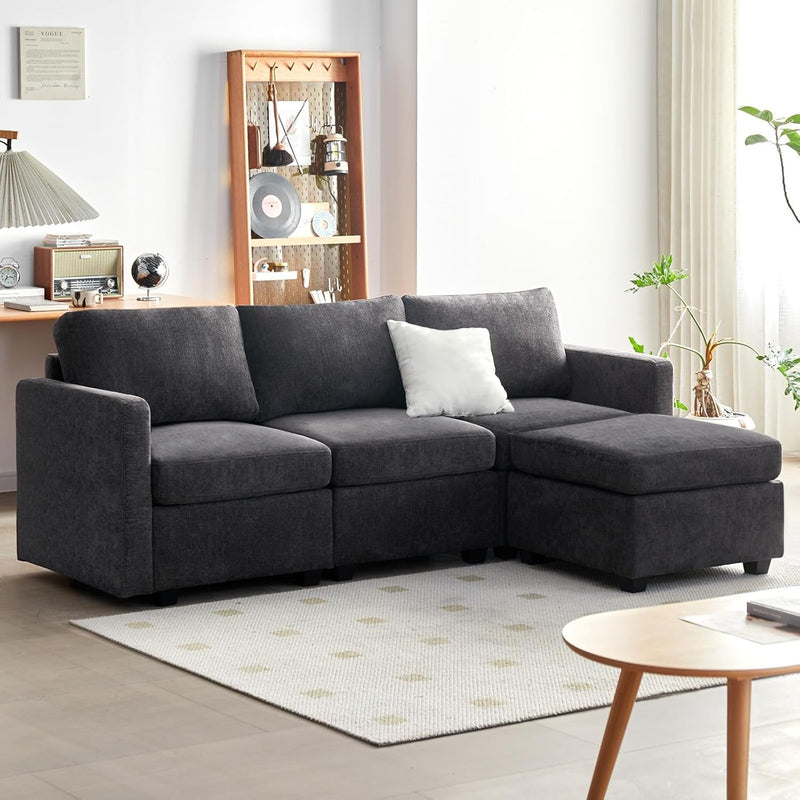 Cpintltr Storage Couch,Modular Sectional Seat Futon Sofa,L-Shaped Couch Linen Fabric with Reversible Chaise Sofa Bed with Ottomans,Seats Furniture for Living Room Apartment Office