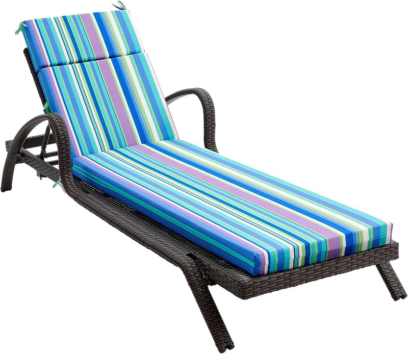 FILUXE Chaise Lounge Cushions Outdoor Furniture, High-Density Foam Chair Cushion with Ties, Weather & Fade Resistant - Patio Recliner Chairs Cushions for Lawn,Pool & Beach 72X21X3 Inch, Ash Leaves