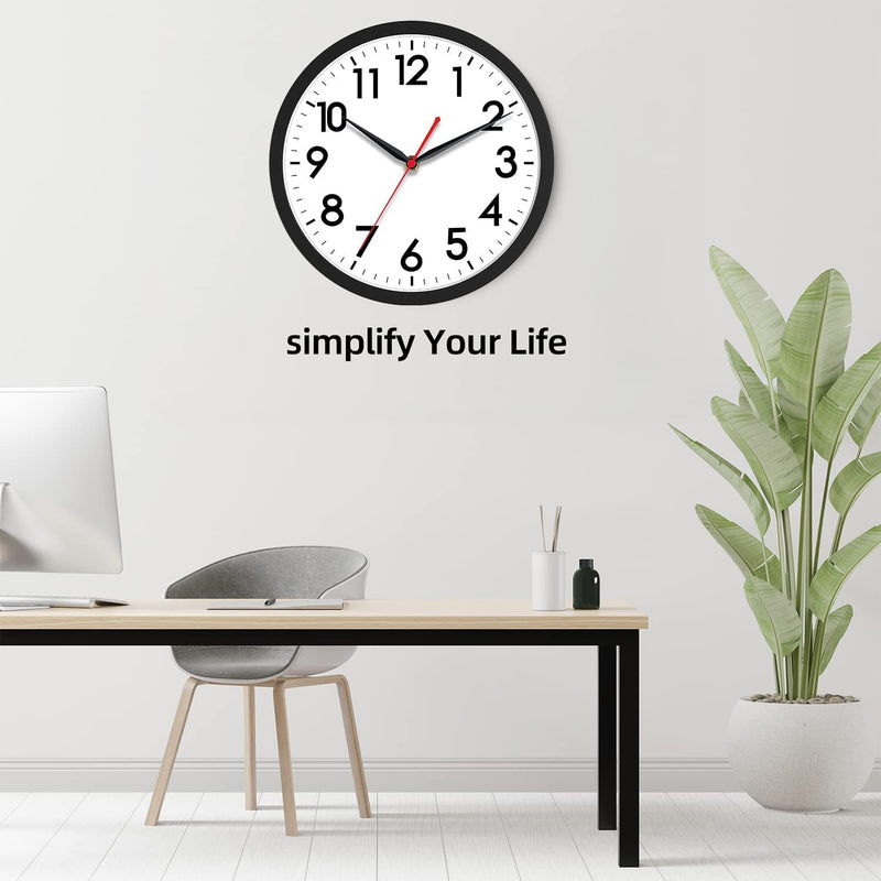 AKCISOT Wall Clock 10 Inch Silent Non-Ticking Modern Clocks Battery Operated - Analog Small Classic for Office, Home, Bathroom, Kitchen, Bedroom, School, Living Room(Black)