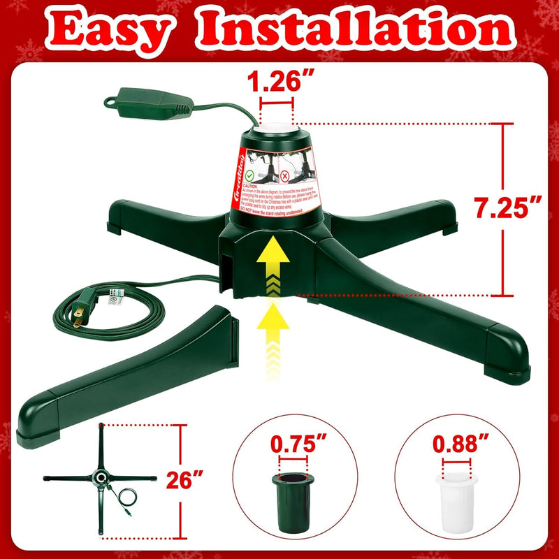 GREATDAY Rotating Christmas Tree Stand with Foot Switch,360-Degree Rotating Christmas Tree Stand,Up to 7.5Ft and 80 Pounds Artificial Tree,With 3 Settings Trunk Diameter