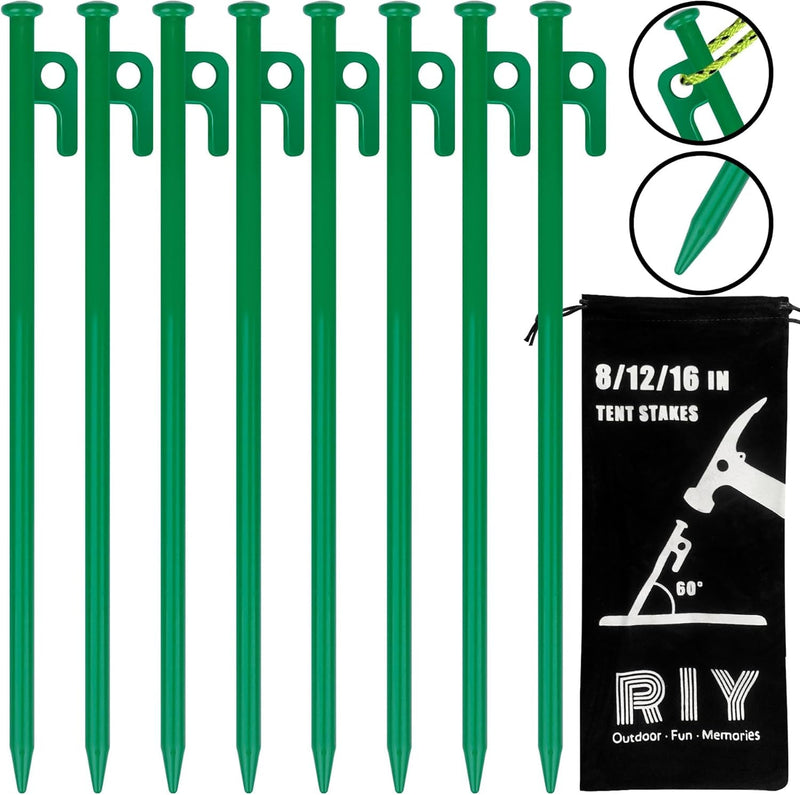 8 Pack Tent Stakes Heavy Duty 12 Inch Steel Tent Pegs for Camping Unbreakable and Inflexible