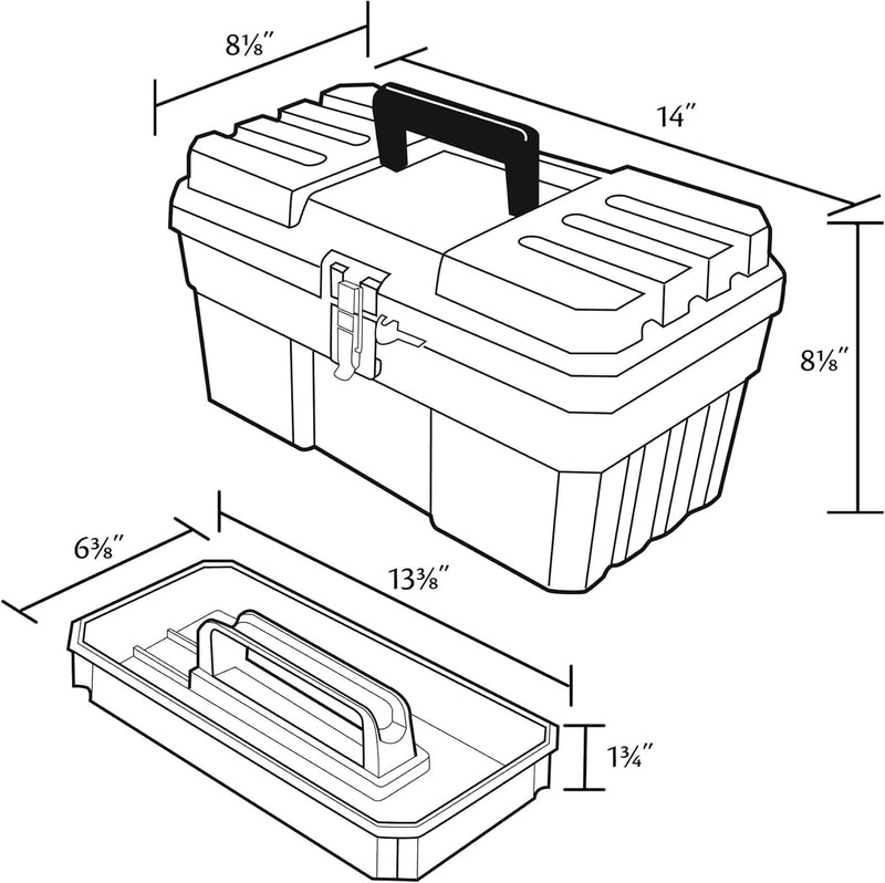 Akro-Mils 09514 Probox Plastic Toolbox with Removable Tray for Tools, Hobby or Craft Storage, 14-Inch X 8-Inch X 8-Inch, Red