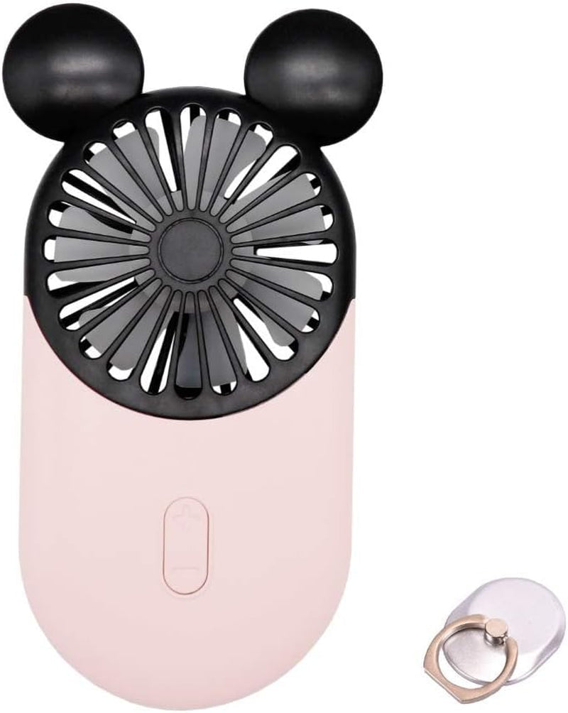 Cute Personal Mini Fan, Handheld & Portable USB Rechargeable Fan with Beautiful LED Light, 3 Adjustable Speeds, Portable Holder, Perfect for Indoor or Outdoor Activities, Cute Mouse