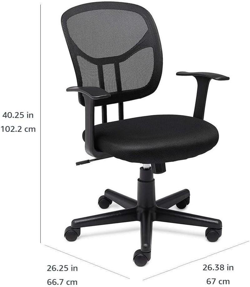 Amazon Basics Mesh Mid-Back Adjustable-Height 360-Degree Swivel Office Desk Chair with Armrests and Lumbar Support, Black