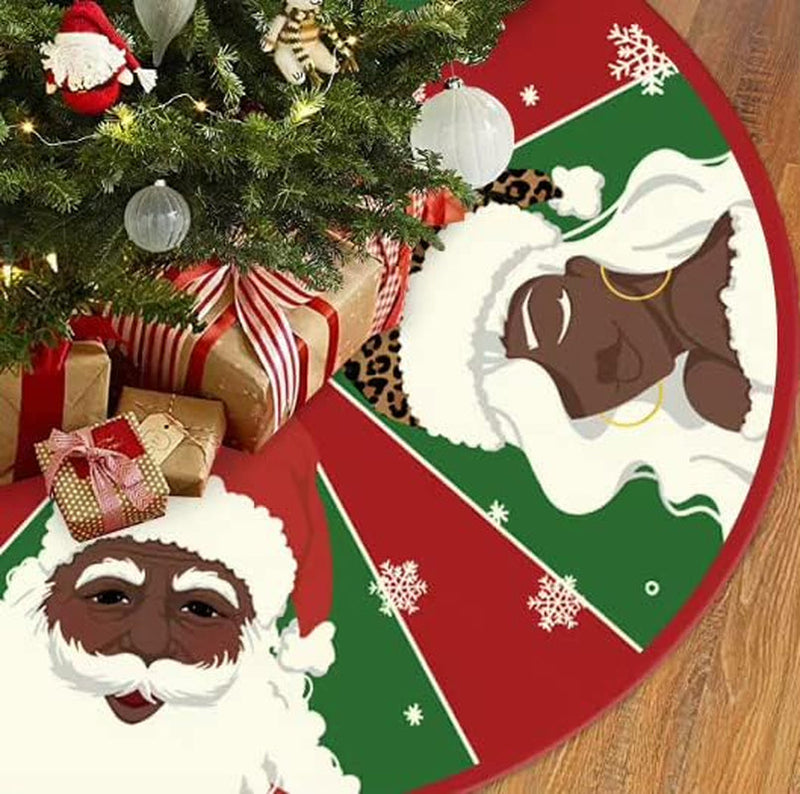 Christmas Tree Skirt Black Snowflake Black Santa African American Santa Tree Skirt 48Inch Xmas Winter Tree Skirt for Christmas Indoor Outdoor Decorations