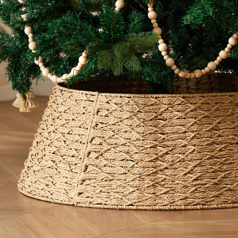 36In Extra Large Christmas Tree Collar - Wicker Woven Tree Collars for Artificial Trees - Large Rattan Rustic Farmhouse Basket for Tree Base Cover with Cord Cut-Out for 7.5Ft 9Ft 12Ft Tree