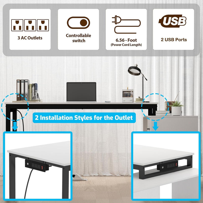 Computer Desk with Drawers and Shelves,55 Inch Large L Shaped Office Desk with Storage,Writing Study Desk with Power Outlets,Corner White Gaming Desk for Home Office