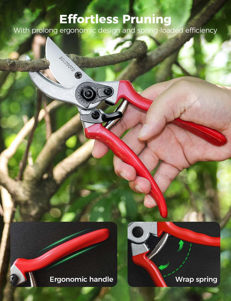 8.5" Bypass Pruning Shears, Double-Sided Sharpening Garden Shears, SK5 Professional Pruning Shears for Gardening, Aluminum Alloy Handle Gardening Shears, Garden Clippers, Pruner for Gardening