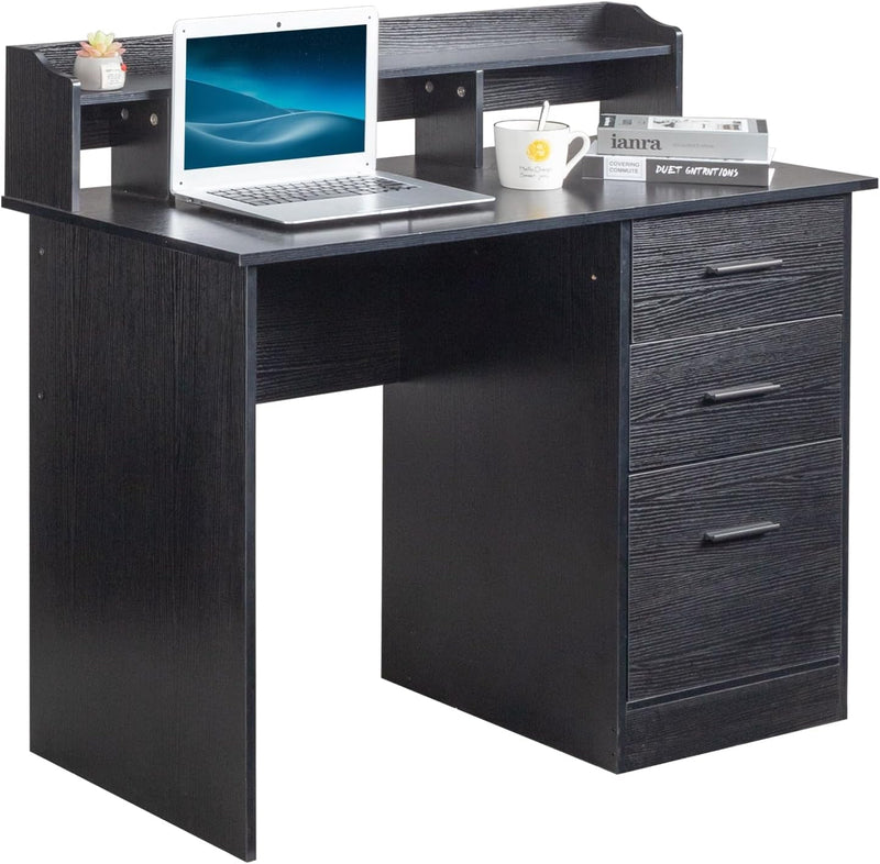 Black Home Office Computer Desk Corner Desk, 110Cm Desk with Storage Drawers, Home Office Desks, Modern Writing Desk, Study Desk for Home Office Bedroom, Modern Simple Student PC Desks Table
