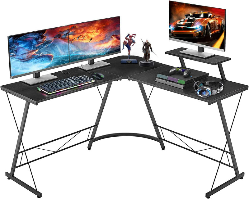 AINGOO L Shaped Desk Corner Desk 50.6” Gaming Desk with Large Monitor Stand Space-Saving Reversible Home Office Workstation, Easy to Assemble, Black