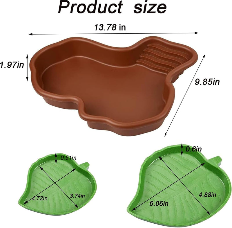 3PCS Tortoise Food Dish with Ramp Leaf Tortoise Food Water Bowls Reptile Food Water Bowls Amphibians Habitat Accessories for Horned Frogs Lizards Fit for Bath