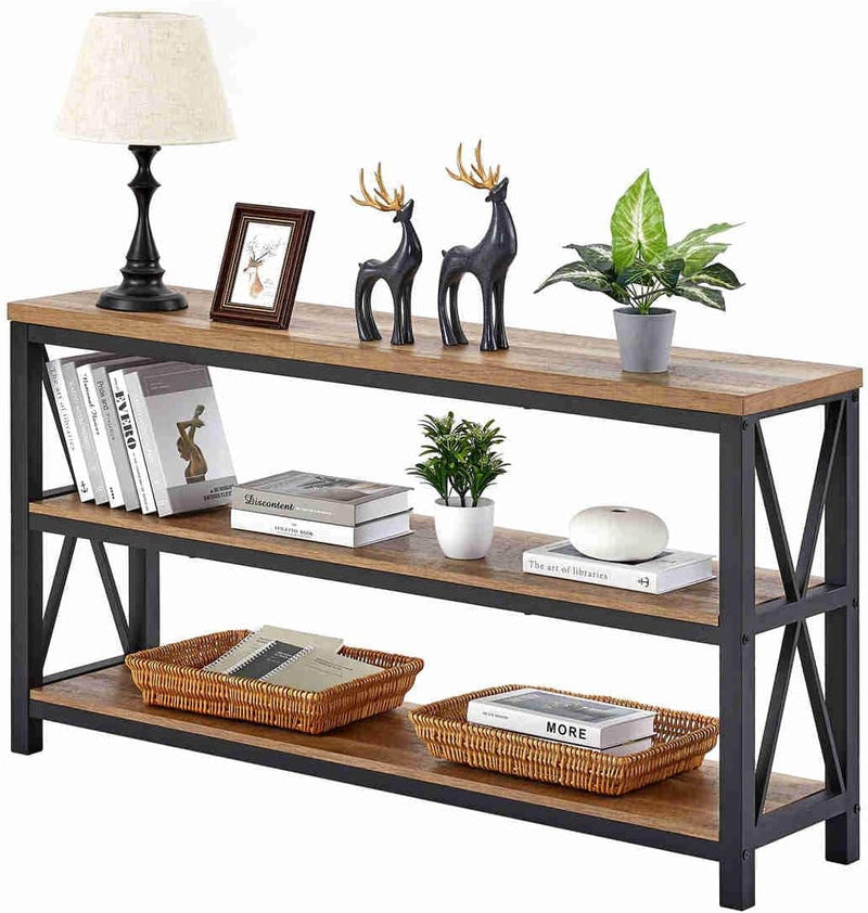 FATORRI Industrial L Shaped Computer Desk, Heavy Duty Bookshelf and Console Table for Home Office (Rustic Oak)