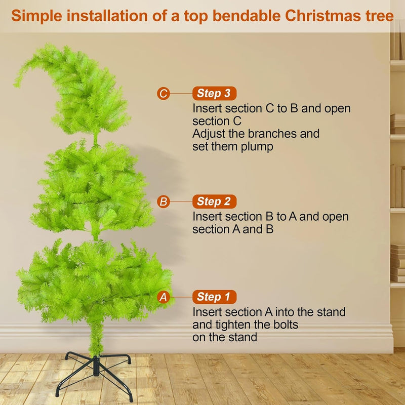 6FT Christmas Tree, Easy Setup Artificial Christmas Tree with Sturdy Metal Stand, Christmas Trees with a Bendable Top for Christmas Decorations