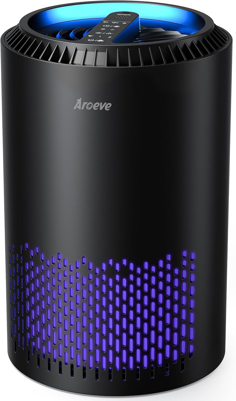 AROEVE Air Purifiers for Home, Air Purifier Air Cleaner for Smoke Pollen Dander Hair Smell Portable Air Purifier with Sleep Mode Speed Control for Bedroom Office Living Room, MK01- Black