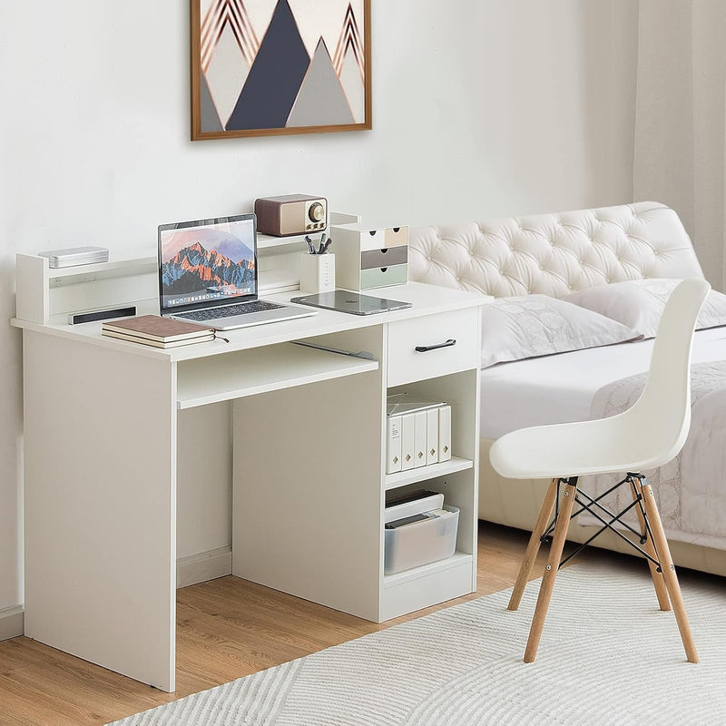 COSTWAY Computer Desk with Hutch, Home Office Desk with Drawer, Adjustable Shelf & Keyboard Tray, Study Writing Desk, Executive Workstation for Living Room, Bedroom & Study (White)