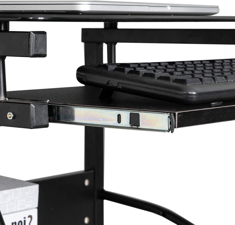 Black Computer Desk with Pullout Keyboard Tray,Home Office Desk Table Gamer Workstation