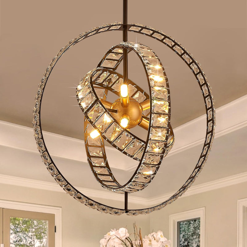 15.8'' Black Gold 8-Light Sputnik Chandelier Modern Industrial Adjustable Hanging Geometric Pendant Light Fixture for Entryway Foyer Stairway Hallway Bedroom Living Room Kitchen Island