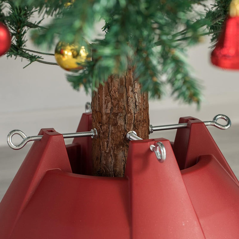 Gardenised Plastic Christmas Tree Stand with Screw Fastener, Red