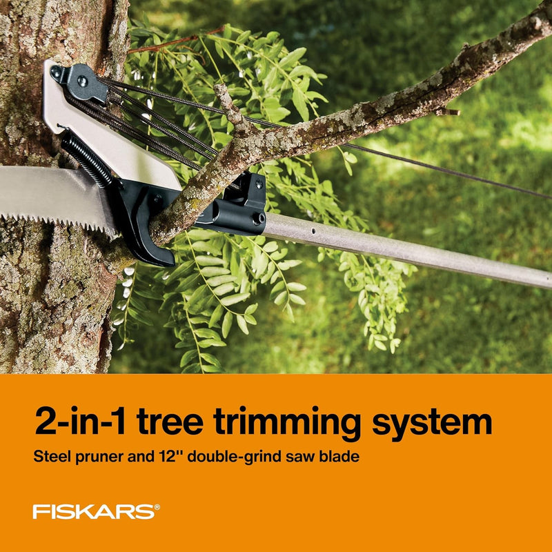 Fiskars 2-In-1 Extendable Tree Pruner and Pole Saw (Extends to 12 Feet) with 12-Inch Double-Grind Saw and Double Locking System