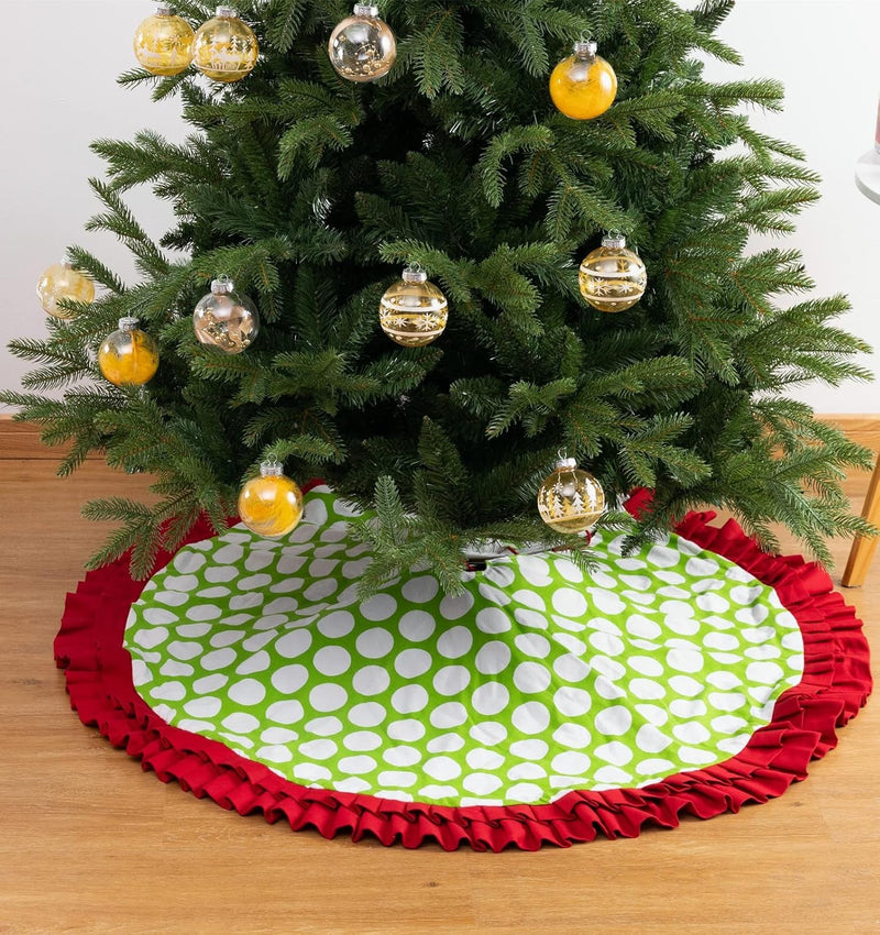 Christmas Tree Skirt 48 Inch Dot Red and Green Tree Skirt Xmas Ornaments for Christmas Holiday Party Decorations (Dot Green)