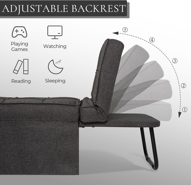 4 in 1 Ottoman Bed Sleeper Chair Bed Folding Ottoman to Bed Chairs Breathable Linen Sofa Bed with Adjustable Backrest Pillow for Living Room Apartment Office, 28” Width, Dark Grey