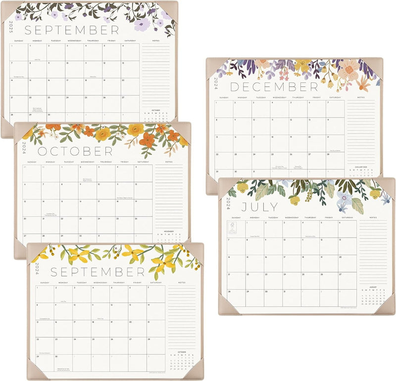 Desk Calendar 2024-2025 with Desktop Mat, Cabbrix Large Desk Pad Calendar 22 X 17 Inch 18 Months Runs from Jul 2024 to Dec 2025, Floral Design Calendar 2024-2025 for Home School and Office