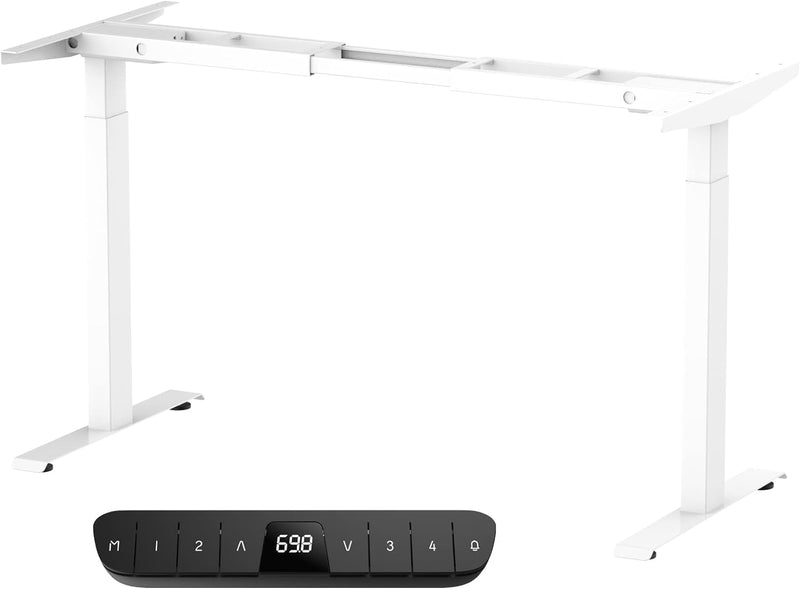 Dual Motor Standing Desk Frame, Electric Adjustable Standing Desk Legs for Office Home (White Frame + Motors + Control Panel)