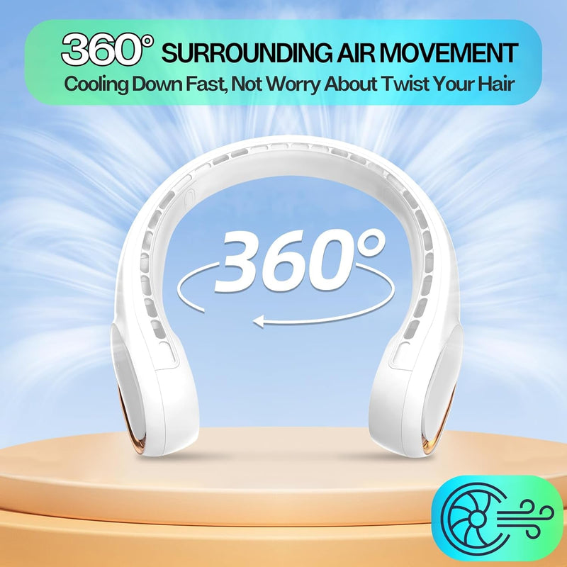 Bladeless Neck Fan, Portable Cooling Personal Fan, 4000Mah USB Wearable Neck Fans Rechargeable, Upgraded Air Volume for Indoor Outdoor