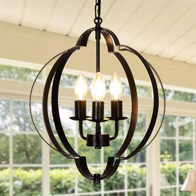 DLLT 3-Light Black Farmhouse Chandelier, Rustic Dining Room Light Fixtures over Table, Copper Adjustable Chandelier for Entryway, Living Room, Bedroom, 40W, E12 Base (Bulbs Not Included)