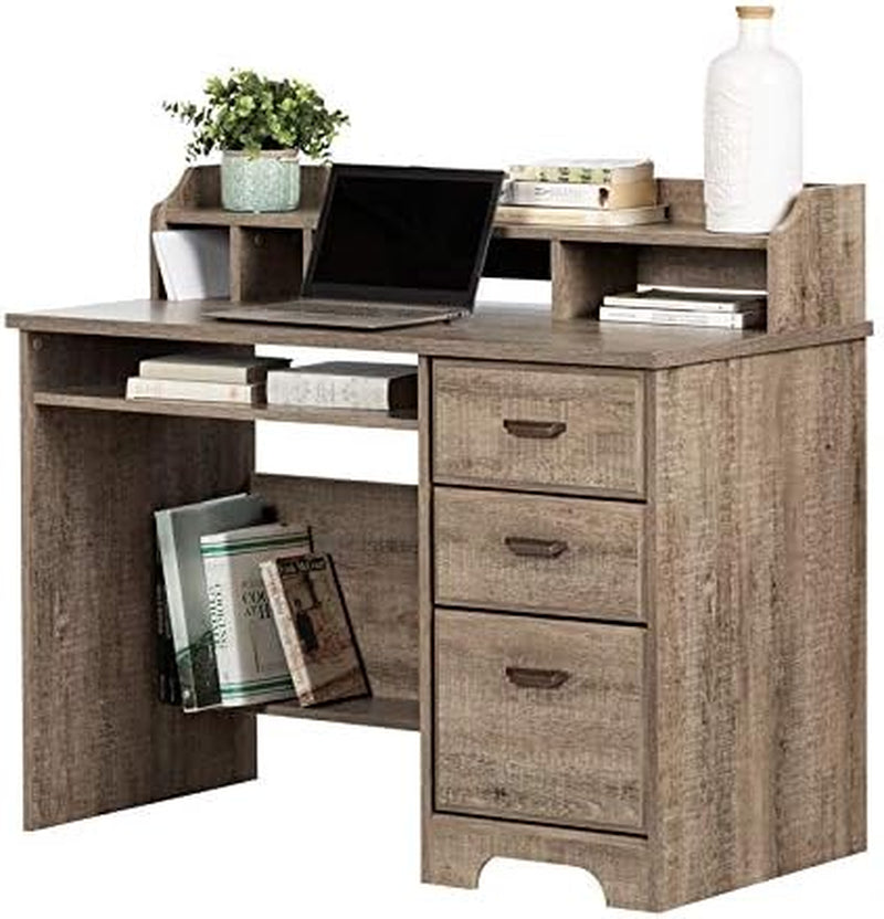 BOWERY HILL Rustic Computer Desk with Keyboard Tray, Modern Wood Writing Desk with Drawers and Shelves for Home Office, Brown