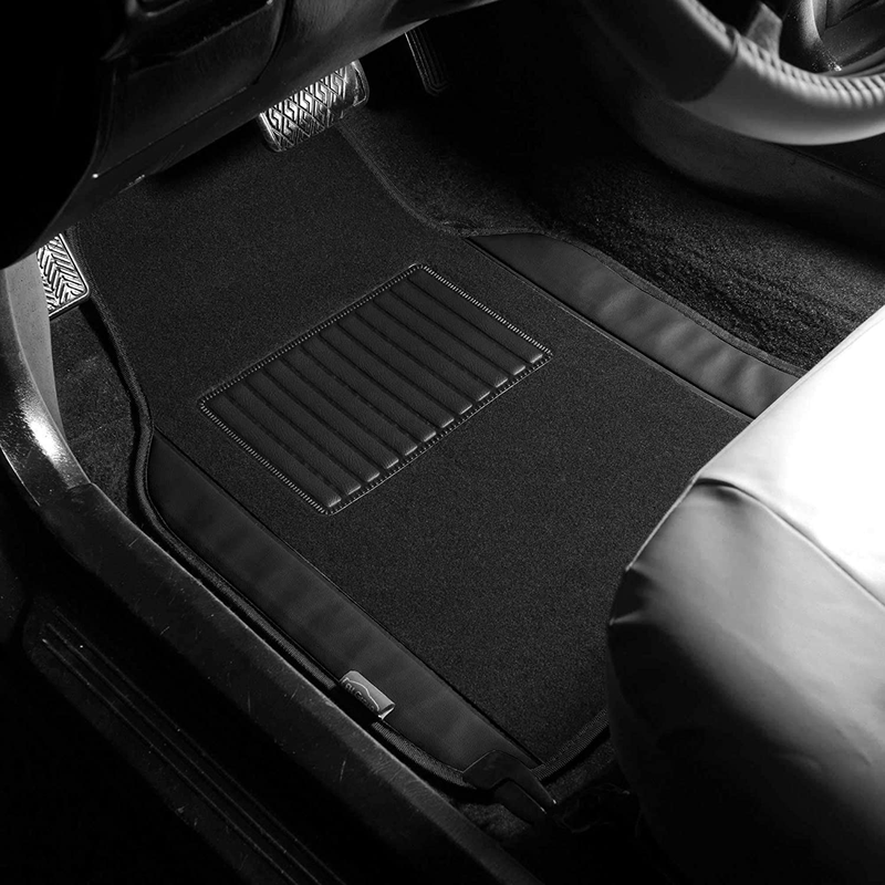 FH Group F14408BLACK Universal Fit Carpet Floor Mat (with Faux Leather for Cars, Coupes, Small SUVs), Black