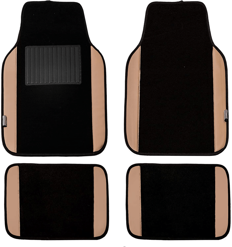 FH Group F14408BLACK Universal Fit Carpet Floor Mat (with Faux Leather for Cars, Coupes, Small SUVs), Black Vehicles & Parts > Vehicle Parts & Accessories > Motor Vehicle Parts > Motor Vehicle Seating FH Group Tan/Black  