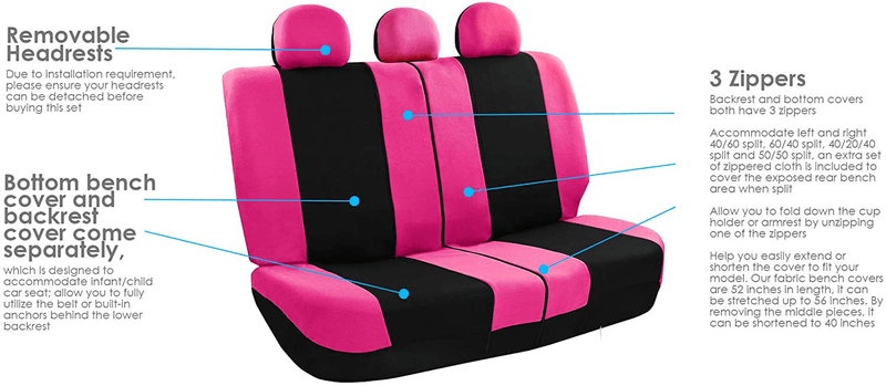 FH Group FB030PINK-COMBO Seat Cover Combo Set with Steering Wheel Cover and Seat Belt Pad (Airbag Compatible and Split Bench Pink) Vehicles & Parts > Vehicle Parts & Accessories > Motor Vehicle Parts > Motor Vehicle Seating ‎FH Group   