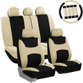 FH Group FB030PINK-COMBO Seat Cover Combo Set with Steering Wheel Cover and Seat Belt Pad (Airbag Compatible and Split Bench Pink) Vehicles & Parts > Vehicle Parts & Accessories > Motor Vehicle Parts > Motor Vehicle Seating ‎FH Group Beige/Black  